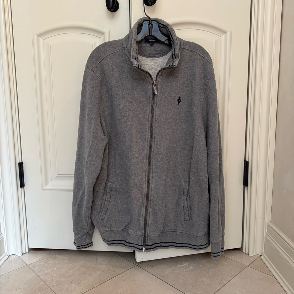 Ferrari Gray Crewneck zip up with navy Prancing Horse Logo